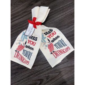 2 Mary Lake-Thompson Flour Sack Santa "sees you when..." Kitchen Towels 30" NEW